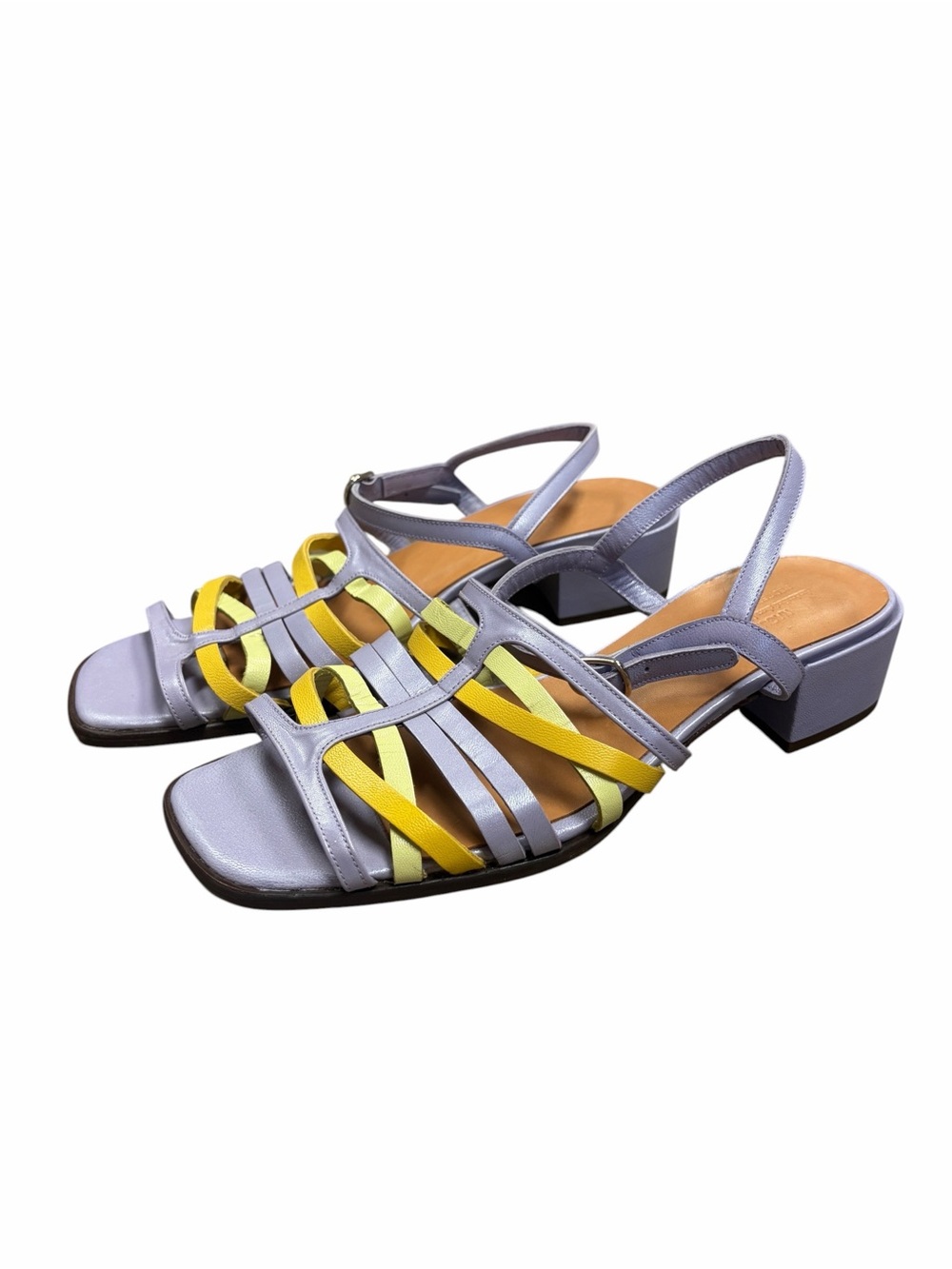 Naguisa Lavender and Yellow Strappy Block Heel Sandals - Size 10 / 40